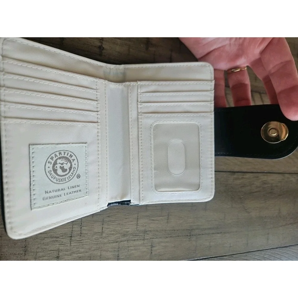 Spartina 449 Wallet Black Cream Rhett Yacht Club Geometric Linen Leather Coastal - Picture 8 of 16
